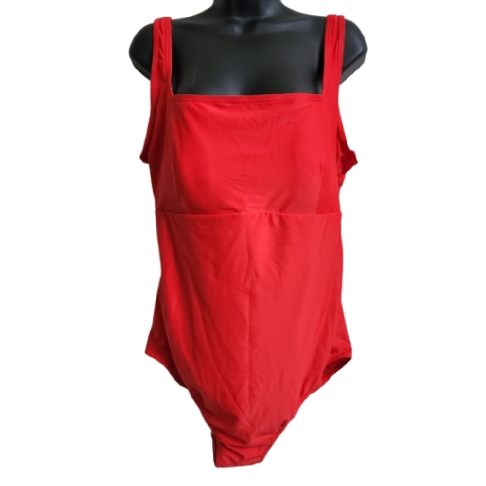 Red Swimsuit, Athena Square Neck Plus Size 18 wide shoulder straps
